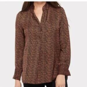 David Lerner x Evereve NEW Bombay Stripe Tunic Brown Orange Pattern V Neck Large